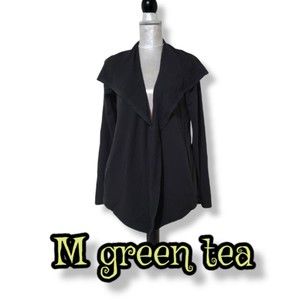 M Green tea open cardigan drop shoulder draped black long sleeve